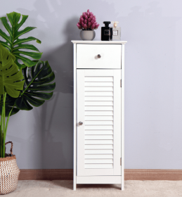 Bathroom Floor Cabinet Storage Organizer Set with Drawer and Single Shutter Door Wooden White