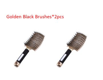 Hairbrush Anti Klit Brushy Haarborstel Women Detangler Hair Brush Bristle Nylon Scalp Massage Teaser Hair Brush Comb (Option: Golden black-2pcs)